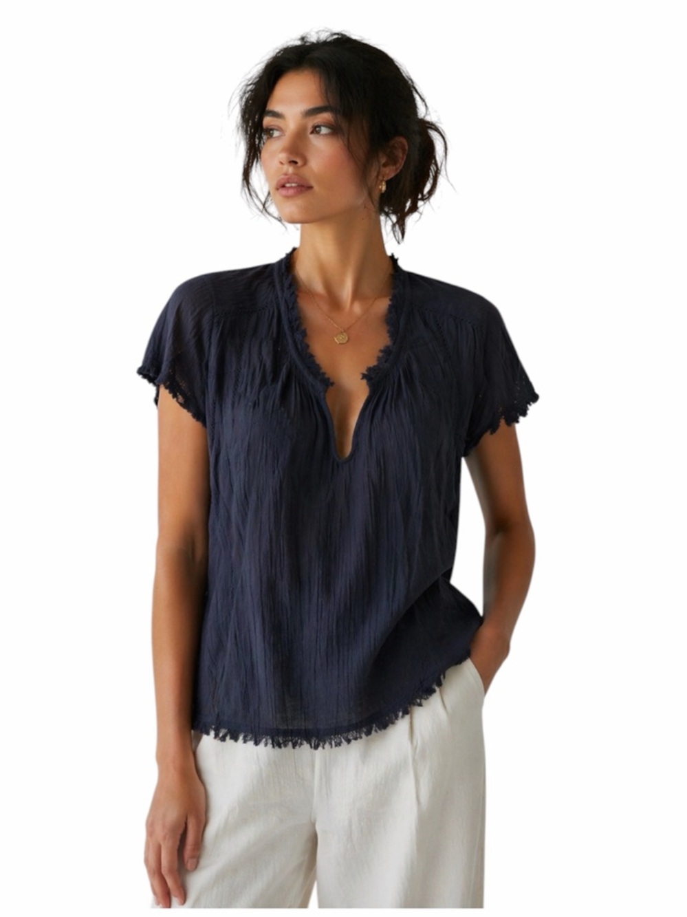 ARITZIA GOLDEN TNA COTTON BOHO BLACK BLOUSE